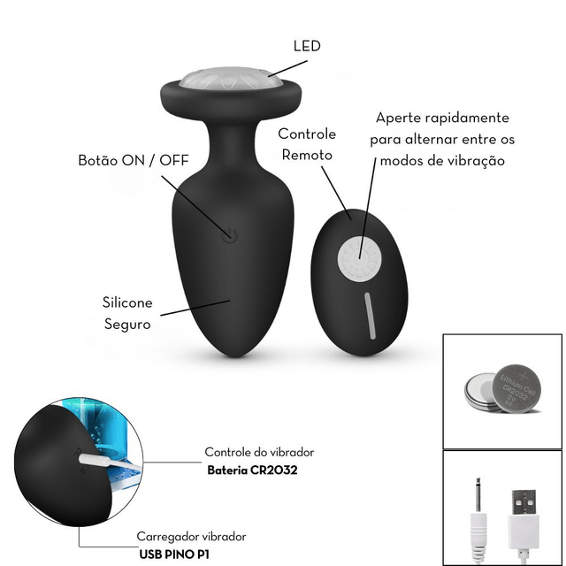 Plug Anal Grande com Luz Led e Controle Remoto 